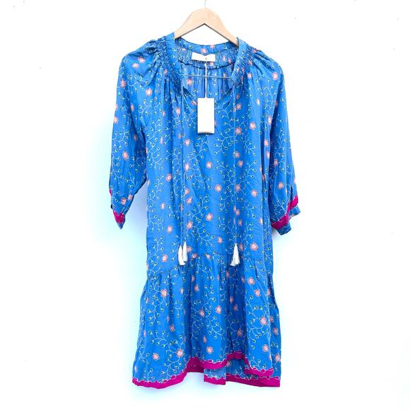 New Natalie Martin Stevie Dress Short Mini Boho Pinwheel Denim Blue Flowers XS - Picture 6 of 15